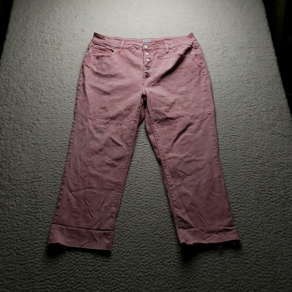 Time And Tru Jeans Womens 18 Pink Light Wash Cropped Button Fly Stretch Denim
